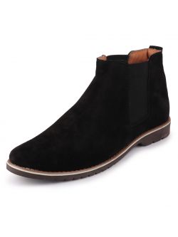 FAUSTO Men's Black Suede Leather Chelsea Boots