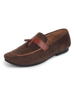 FAUSTO Men's Brown Velvet Tassel Loafer Shoes FST 3864
