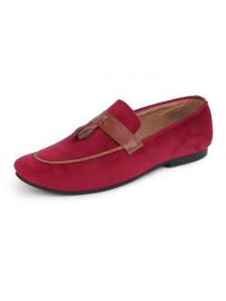 FAUSTO Men's Red Velvet Tassel Loafer Shoes