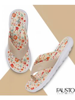 FAUSTO Women's Beige Floral Thong Slippers & Flip Flops