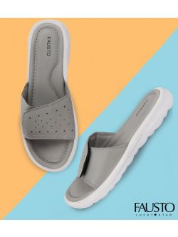 FAUSTO Women's Grey Velcro Adjustable Slippers & Flip Flops