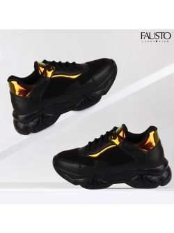 FAUSTO Women's Black Sports & Outdoor Lace Up Running Shoes