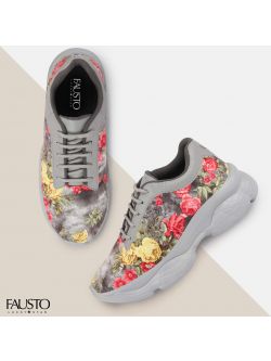 FAUSTO Women's Grey Sport & Outdoor Lace Up Running Shoes