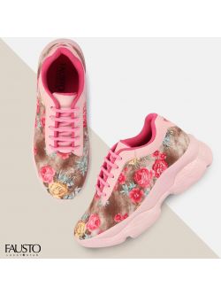 FAUSTO Women's Pink Sport & Outdoor Lace Up Running Shoes