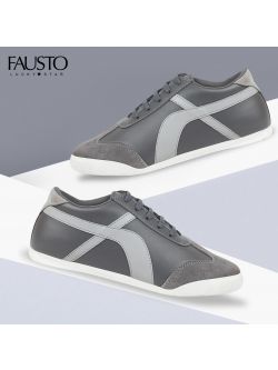 FAUSTO Men's Grey Lace-Up Casual Trendy Fashion Outdoor Sneakers