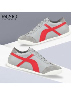 FAUSTO Men's Light Grey Lace-Up Casual Trendy Fashion Outdoor Sneakers