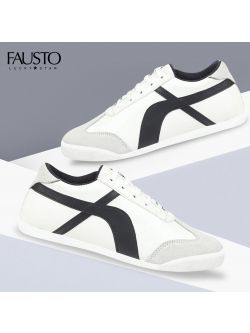 FAUSTO Men's White Lace-Up Casual Trendy Fashion Outdoor Sneakers