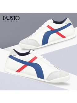 FAUSTO Men's White Multy Lace-Up Casual Trendy Fashion Outdoor Sneakers
