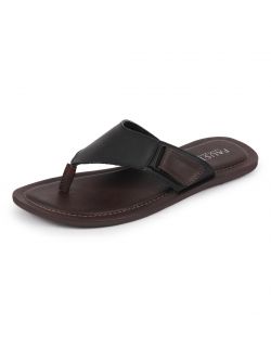 FAUSTO Men's Black Slip On Indoor & Outdoor Thong Slippers With Buckle Strap