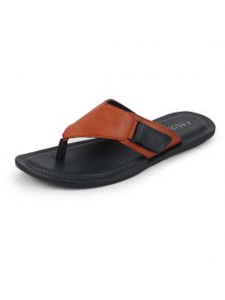 FAUSTO Men's Tan Slip On Indoor & Outdoor Thong Slippers With Buckle Strap